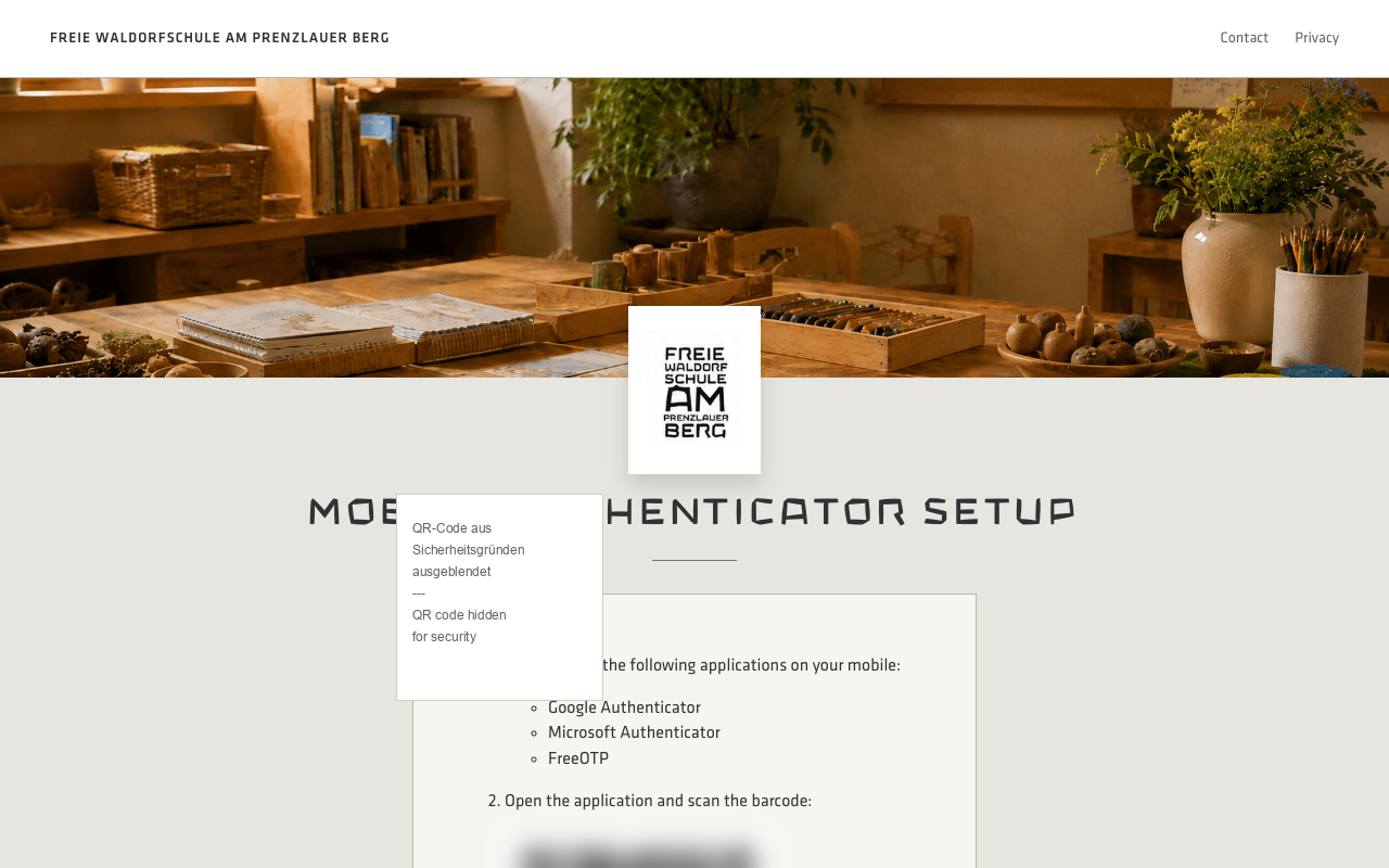 Authenticator setup screen containing the QR code