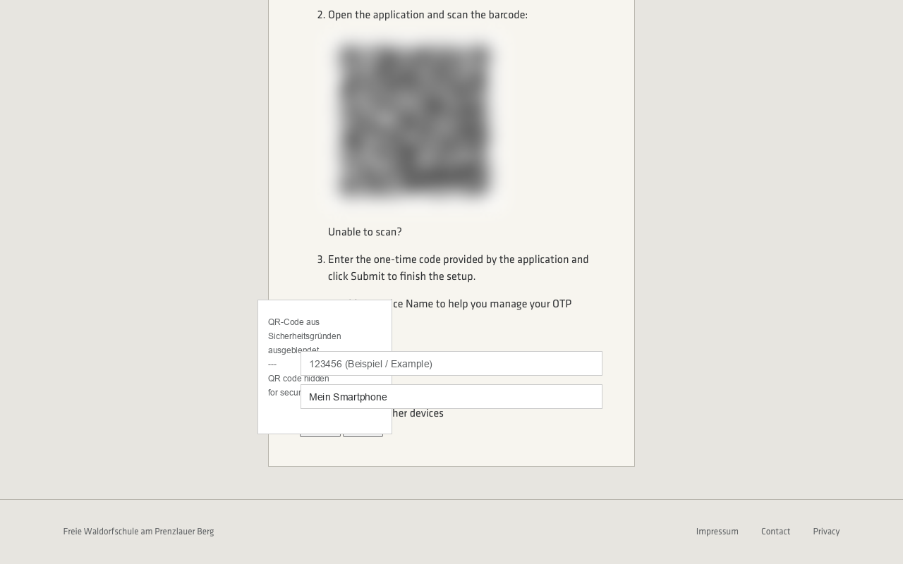 Filled input fields for One-time code and Device name
