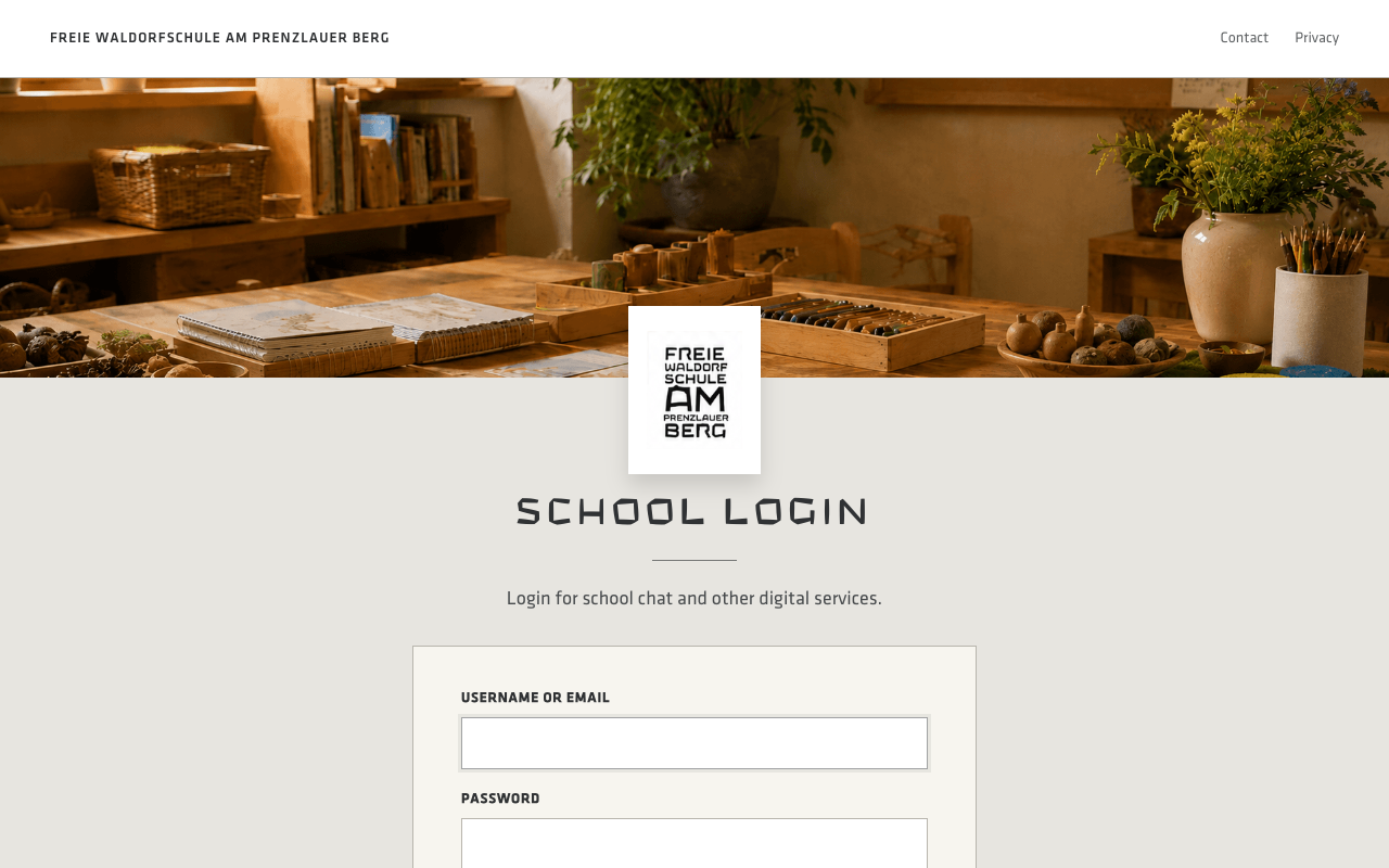 Central school login page with empty username and password fields